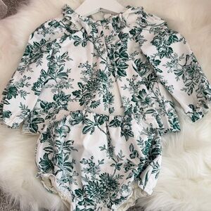 Janie and Jack Green Floral Baby Set